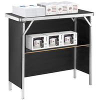 VEVOR Folding Portable Bar Table, Tradeshow Podium Table for Indoor, Outdoor, Party, Picnic, Exhibition, Includes Carrying Case, Storage Shelf and Black Skirt, 38.39" x 15.16" x 34.25" - 7DAY'S