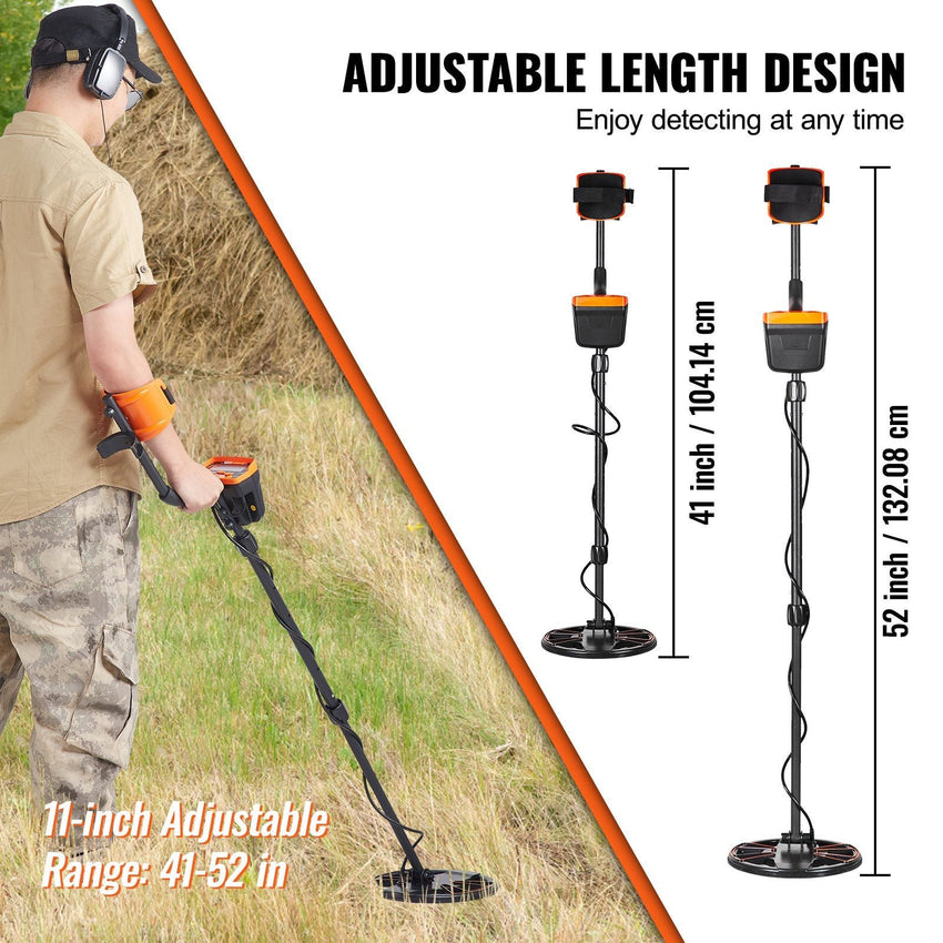 VEVOR Metal Detector for Adults & Kids, 10 Inch Waterproof Search Coil with LCD Display 7 Modes, Adjustable 41'' - 52'' Aluminum Stem, DSP Chip Higher Accuracy Gold Detector 10'' Detection Depth - 7DAY'S