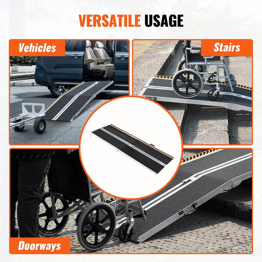 VEVOR Portable Wheelchair Ramp, 8 ft 800 lbs Capacity, Non - Slip Aluminum Folding Threshold Ramp, Foldable Mobility Scooter Ramp Wheel Chair Ramp, Handicap Ramp for Home Steps, Stairs, Doorways, Curbs - 7DAY'S