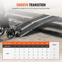 VEVOR Portable Wheelchair Ramp, 8 ft 800 lbs Capacity, Non - Slip Aluminum Folding Threshold Ramp, Foldable Mobility Scooter Ramp Wheel Chair Ramp, Handicap Ramp for Home Steps, Stairs, Doorways, Curbs - 7DAY'S