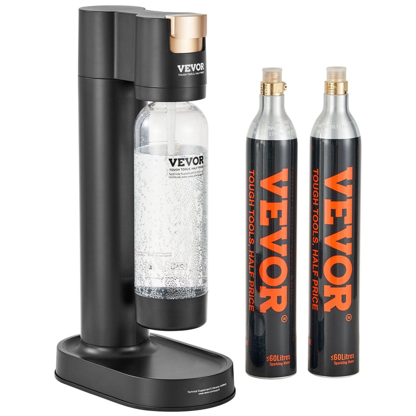 VEVOR Sparkling Water Maker, Soda Maker Machine for Home Carbonating, Seltzer Water Starter Kit with BPA - free 1L PET Bottle, 2 CO2 Cylinders, Compatible with Mainstream Screw - in 60L CO2 Cylinder - 7DAY'S