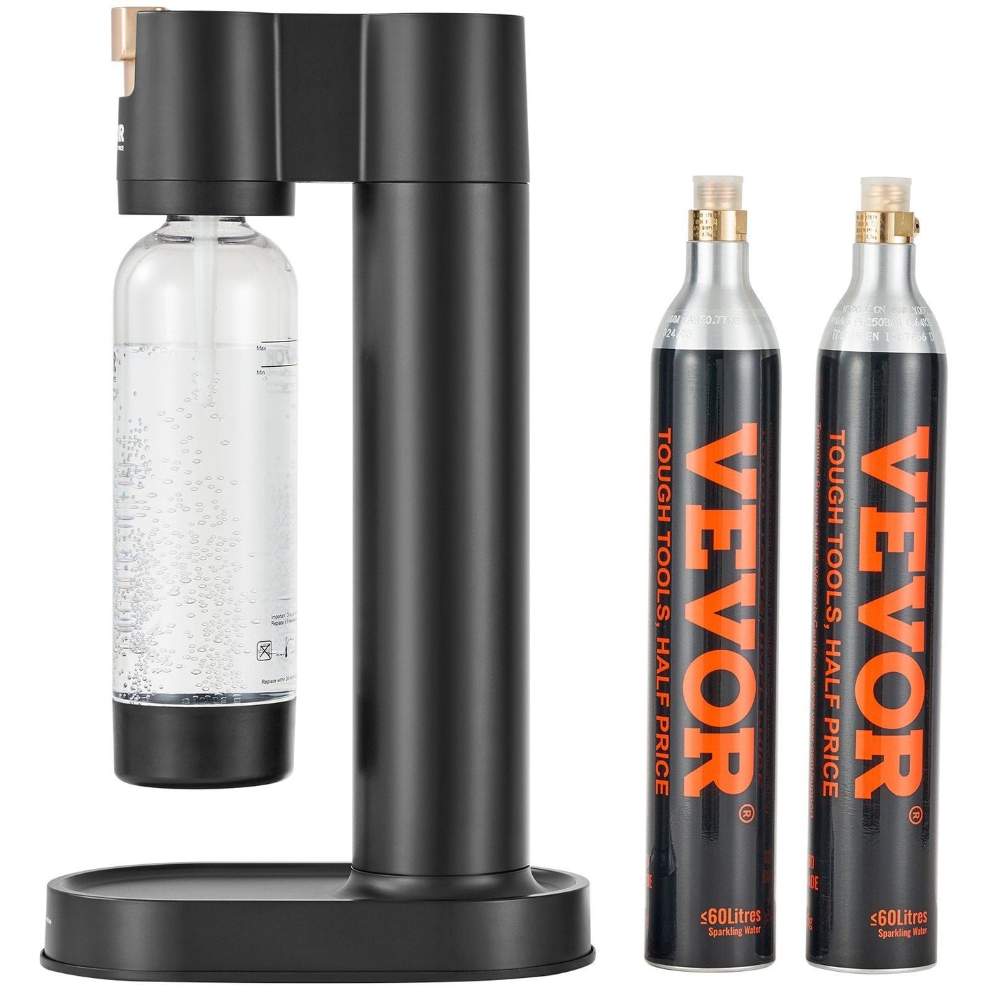 VEVOR Sparkling Water Maker, Soda Maker Machine for Home Carbonating, Seltzer Water Starter Kit with BPA - free 1L PET Bottle, 2 CO2 Cylinders, Compatible with Mainstream Screw - in 60L CO2 Cylinder - 7DAY'S