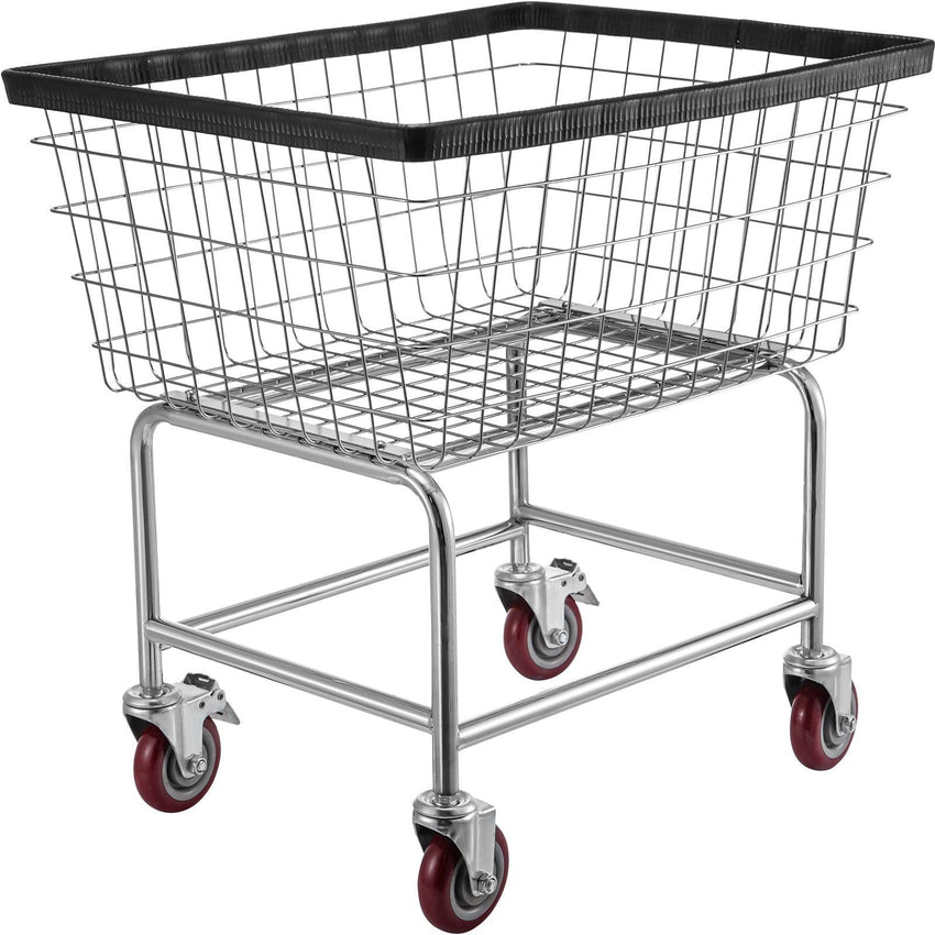 VEVOR Wire Laundry Cart, 2.5 Bushel Wire Laundry Basket with Wheels, 21''x27''x27.5'' Commercial Wire Laundry Basket Cart, Steel Frame with Chrome Finish, 4inch Casters, Wire Basket Cart For Laundry - 7DAY'S