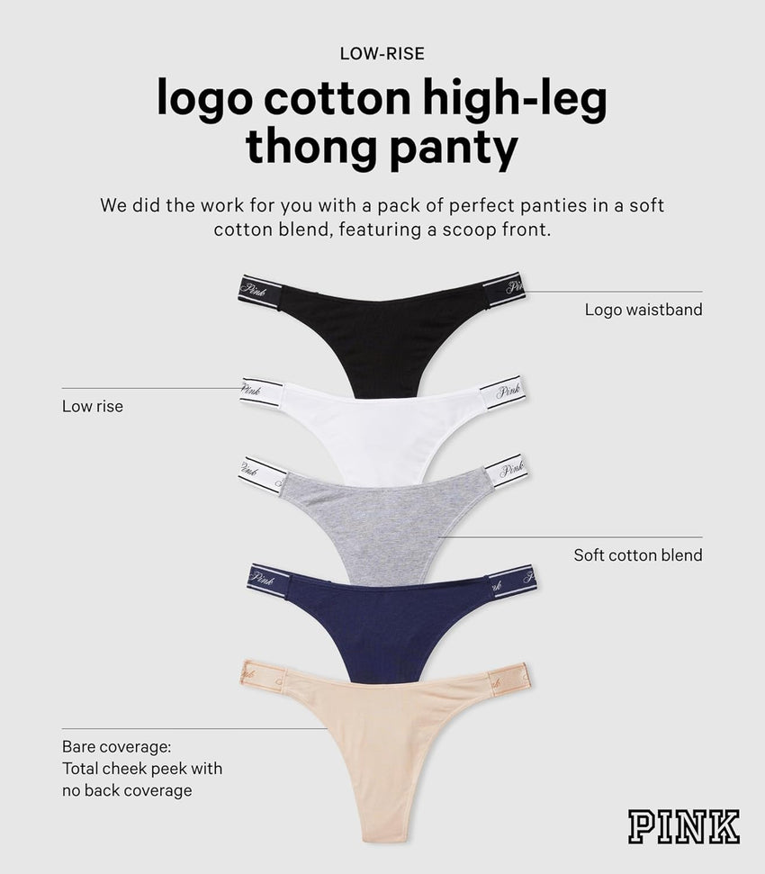 Victoria's Secret PINK Women's Cotton Logo Thong Underwear, Panties for Women, Multi Pack (XS - XXL) - 7DAY'S