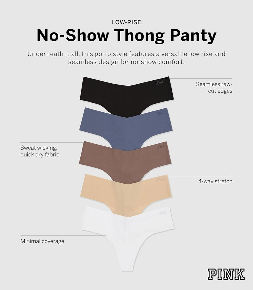 Victoria's Secret PINK Women's No Show Thong Underwear, Panties for Women, Multi Pack (XS - XXL) - 7DAY'S