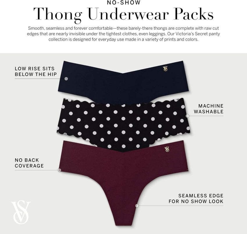 Victoria's Secret Women's No Show Thong Underwear, Panties for Women, Multi Pack (XS - XXL) - 7DAY'S