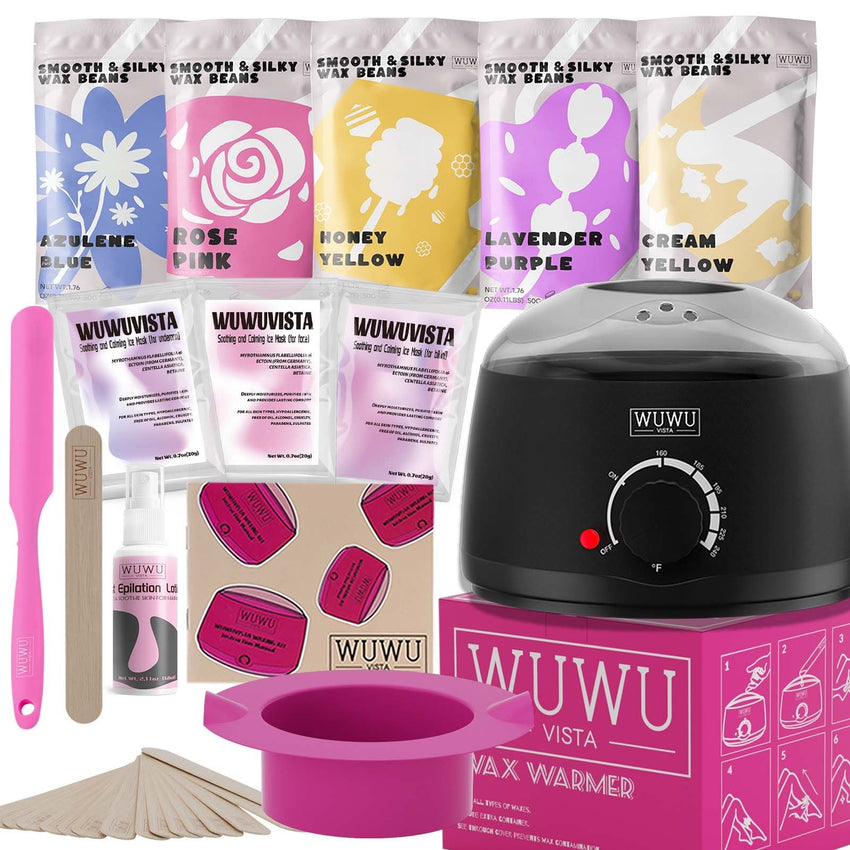 Waxing kit 23 items, WUWUVISTA Hair Removal Hard Wax Kit with Wax Warmer&Wax Beads for Full Body/Face/Underarm/Bikini/Sensitive Skin for Women&Men - 7DAY'S