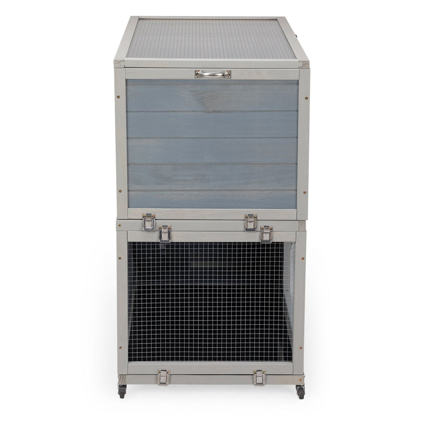 Weatherproof Rabbit House, Indoor/Outdoor Wooden Rabbit Hutch, 2 Story Bunny Cage, Pet House, Wooden Chicken Coop with Wheels, Pull Out Tray for Rabbits and Guinea Pigs, Grey - 7DAY'S