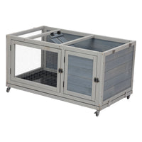 Weatherproof Rabbit House, Indoor/Outdoor Wooden Rabbit Hutch, 2 Story Bunny Cage, Pet House, Wooden Chicken Coop with Wheels, Pull Out Tray for Rabbits and Guinea Pigs, Grey - 7DAY'S