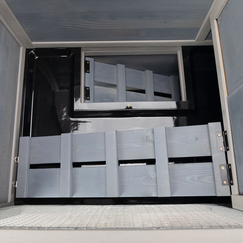 Weatherproof Rabbit House, Indoor/Outdoor Wooden Rabbit Hutch, 2 Story Bunny Cage, Pet House, Wooden Chicken Coop with Wheels, Pull Out Tray for Rabbits and Guinea Pigs, Grey - 7DAY'S