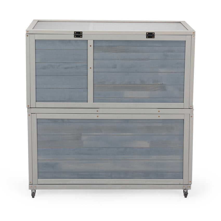 Weatherproof Rabbit House, Indoor/Outdoor Wooden Rabbit Hutch, 2 Story Bunny Cage, Pet House, Wooden Chicken Coop with Wheels, Pull Out Tray for Rabbits and Guinea Pigs, Grey - 7DAY'S