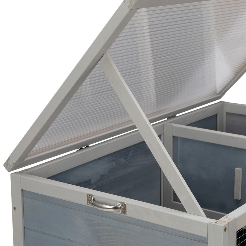 Weatherproof Rabbit House, Indoor/Outdoor Wooden Rabbit Hutch, 2 Story Bunny Cage, Pet House, Wooden Chicken Coop with Wheels, Pull Out Tray for Rabbits and Guinea Pigs, Grey - 7DAY'S