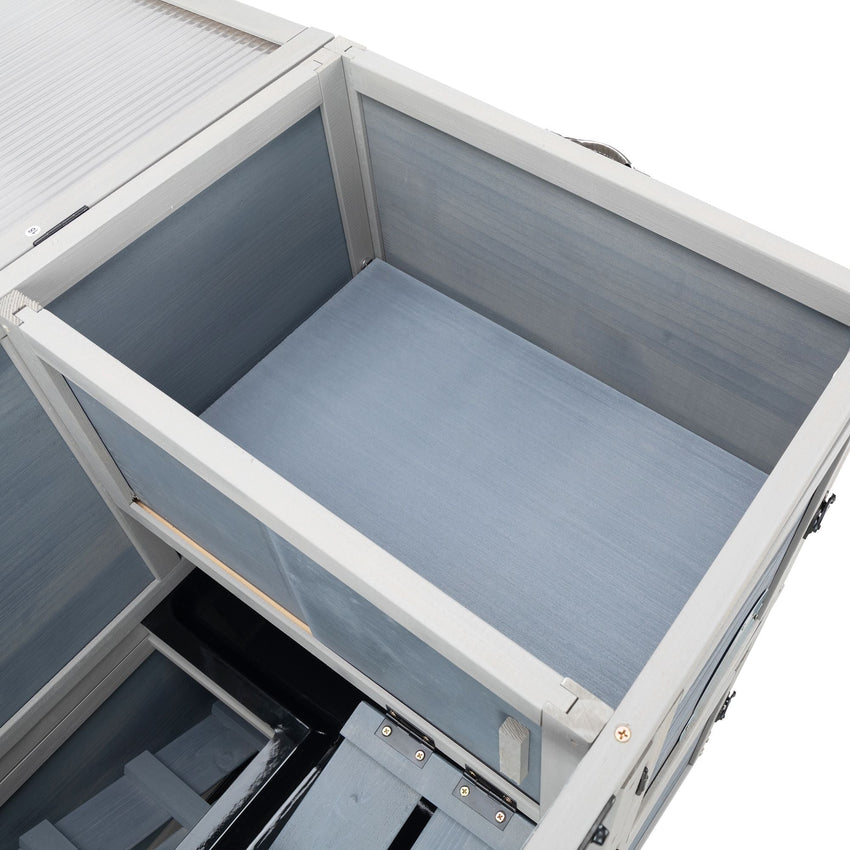 Weatherproof Rabbit House, Indoor/Outdoor Wooden Rabbit Hutch, 2 Story Bunny Cage, Pet House, Wooden Chicken Coop with Wheels, Pull Out Tray for Rabbits and Guinea Pigs, Grey - 7DAY'S