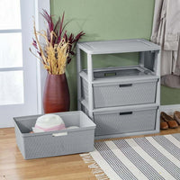 Wide 3 Drawer Cross - Weave Tower Cement - 7DAY'S