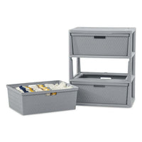 Wide 3 Drawer Cross - Weave Tower Cement - 7DAY'S