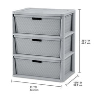 Wide 3 Drawer Cross - Weave Tower Cement - 7DAY'S