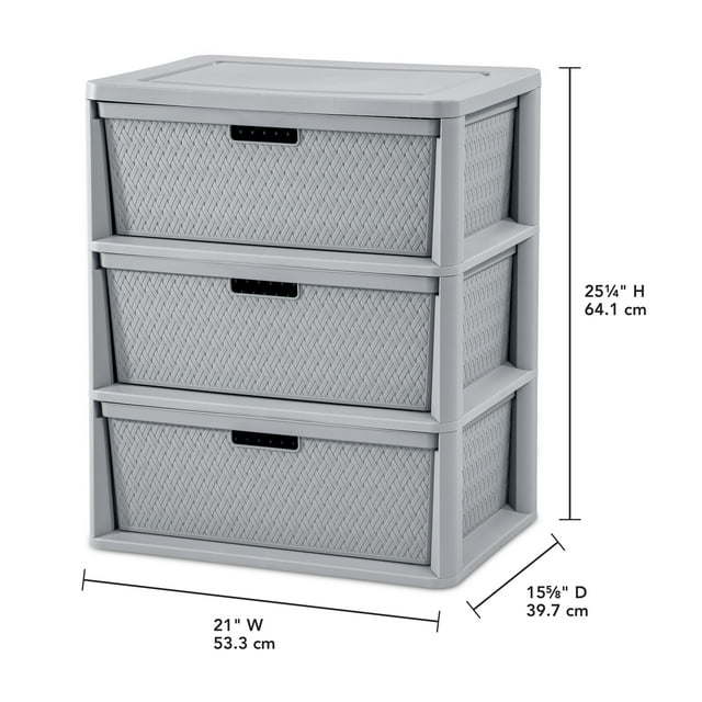 Wide 3 Drawer Cross - Weave Tower Cement - 7DAY'S