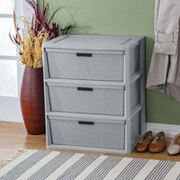 Wide 3 Drawer Cross - Weave Tower Cement - 7DAY'S