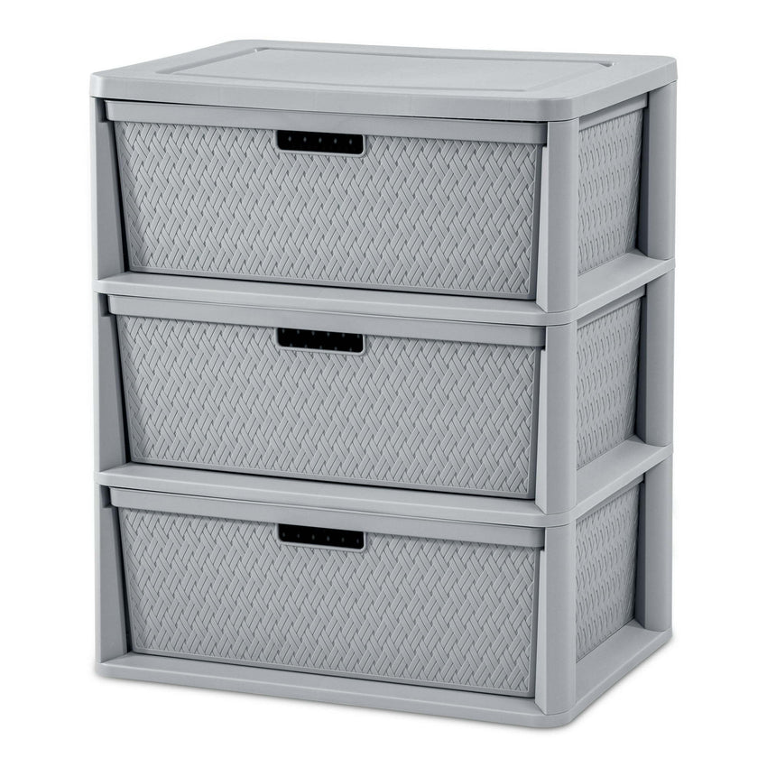 Wide 3 Drawer Cross - Weave Tower Cement - 7DAY'S