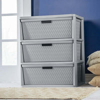 Wide 3 Drawer Cross - Weave Tower Cement - 7DAY'S