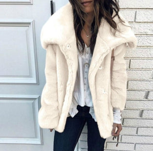 Women's Autumn Winter Casual Fashion Coat Solid Color Plus Size Loose Wool Lapel Warm Plush Jacket - 7DAY'S