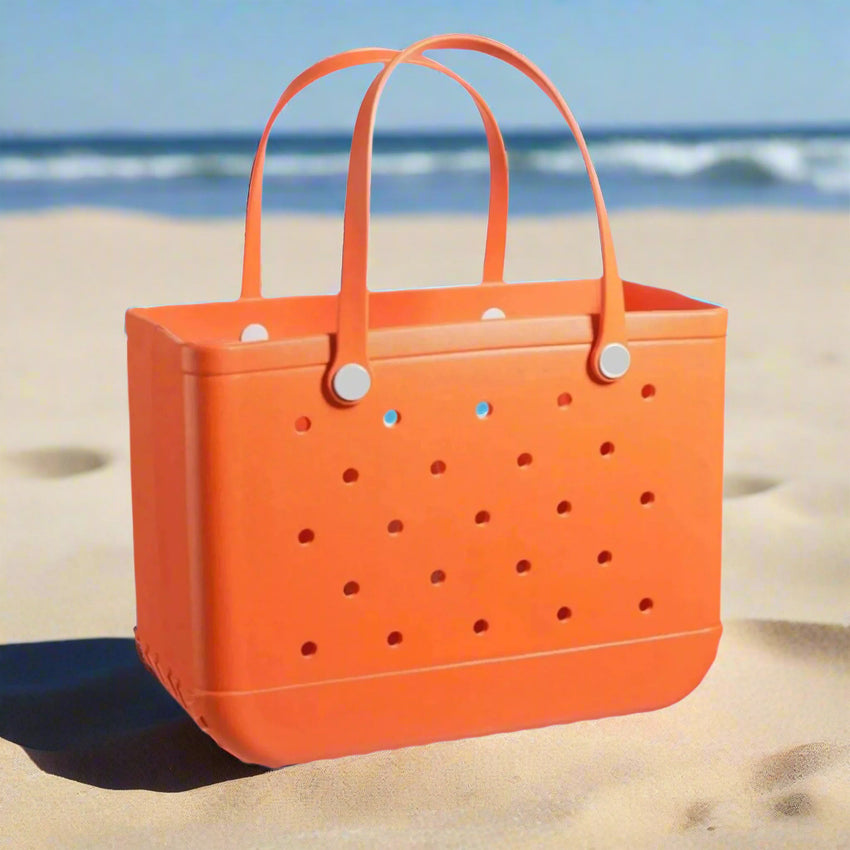 Women's Beach Bag, Waterproof Beach Rubber Tote Bag, Washable and Open Handbag Rubber Beach Handbag (10.62*8.26*4.33in) Size large - 7DAY'S