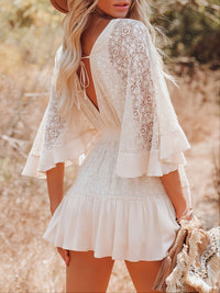 Women's Dresses Casual Lace Patchwork Batwing Sleeve V Neck Fashion Summer Loose Dress - 7DAY'S