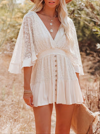 Women's Dresses Casual Lace Patchwork Batwing Sleeve V Neck Fashion Summer Loose Dress - 7DAY'S