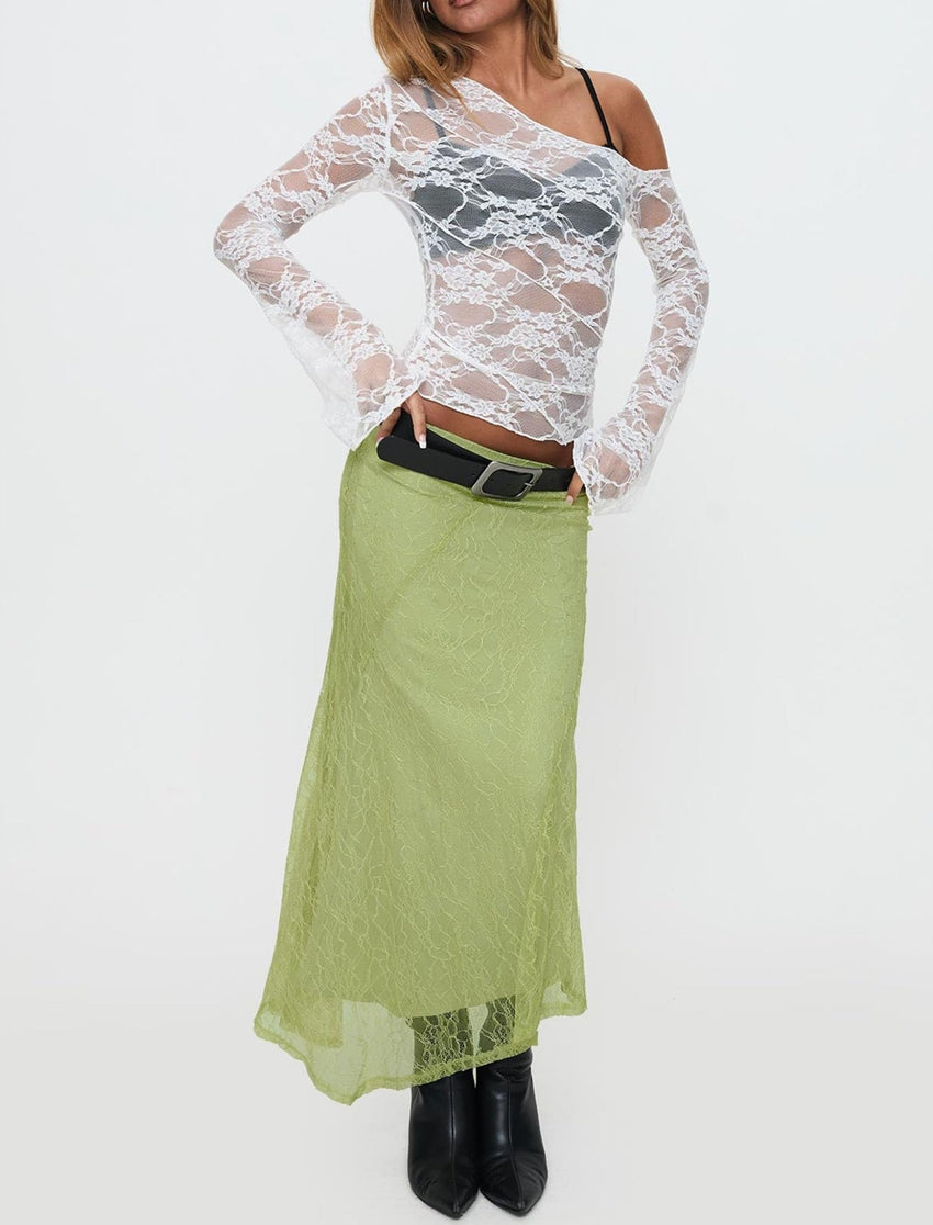 Womens Off The Shoulder Tops Lace Mesh Long Sleeve Going Out Shirts Crop Cute Y2K Fall Trendy 2025 - 7DAY'S