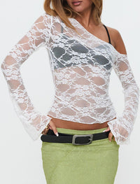 Womens Off The Shoulder Tops Lace Mesh Long Sleeve Going Out Shirts Crop Cute Y2K Fall Trendy 2025 - 7DAY'S