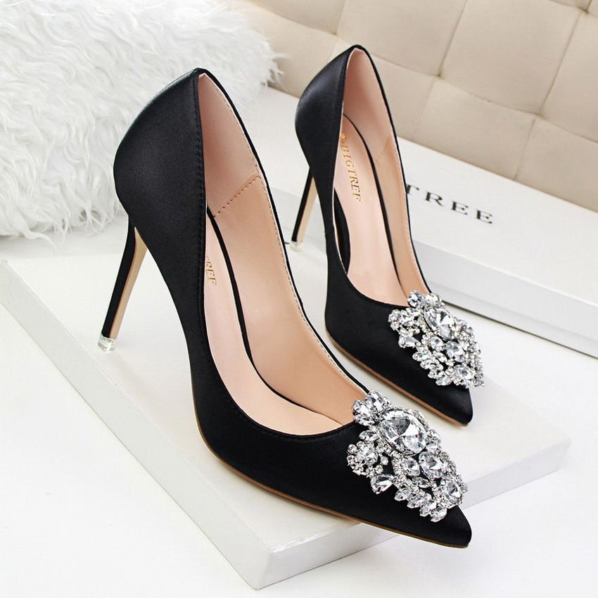 Women's Pumps; Rhinestone decoration; thin heel; sexy pointed women's shoes; shiny Rhinestone; buckle shoes - 7DAY'S