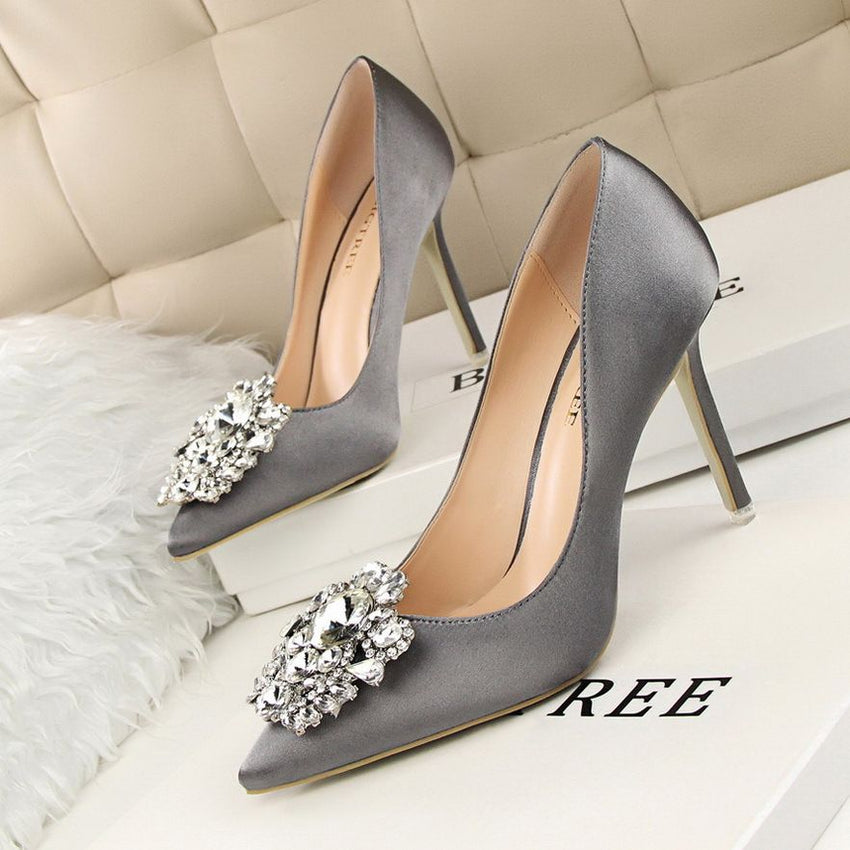 Women's Pumps; Rhinestone decoration; thin heel; sexy pointed women's shoes; shiny Rhinestone; buckle shoes - 7DAY'S