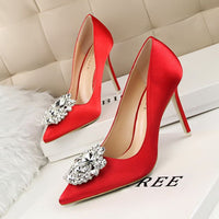 Women's Pumps; Rhinestone decoration; thin heel; sexy pointed women's shoes; shiny Rhinestone; buckle shoes - 7DAY'S