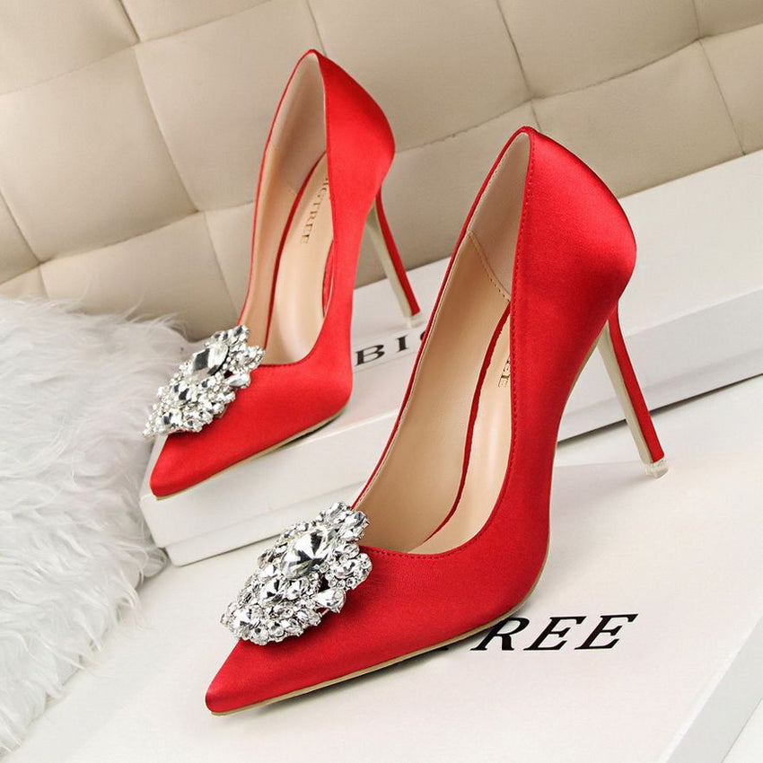 Women's Pumps; Rhinestone decoration; thin heel; sexy pointed women's shoes; shiny Rhinestone; buckle shoes - 7DAY'S