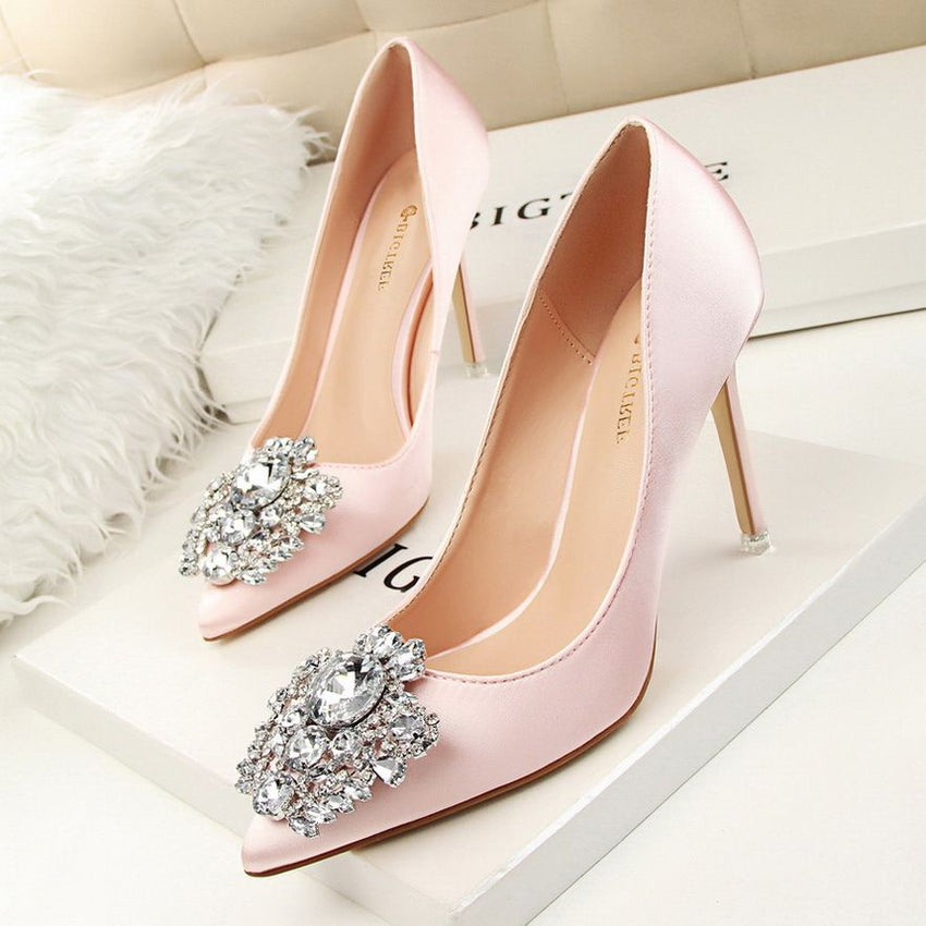 Women's Pumps; Rhinestone decoration; thin heel; sexy pointed women's shoes; shiny Rhinestone; buckle shoes - 7DAY'S