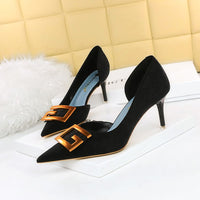 Women's Pumps; Sexy high heels; stiletto pointed hollow square metal buckle high heels; Fashional shoes - 7DAY'S