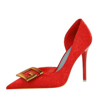 Women's Pumps; Sexy high heels; stiletto pointed hollow square metal buckle high heels; Fashional shoes - 7DAY'S
