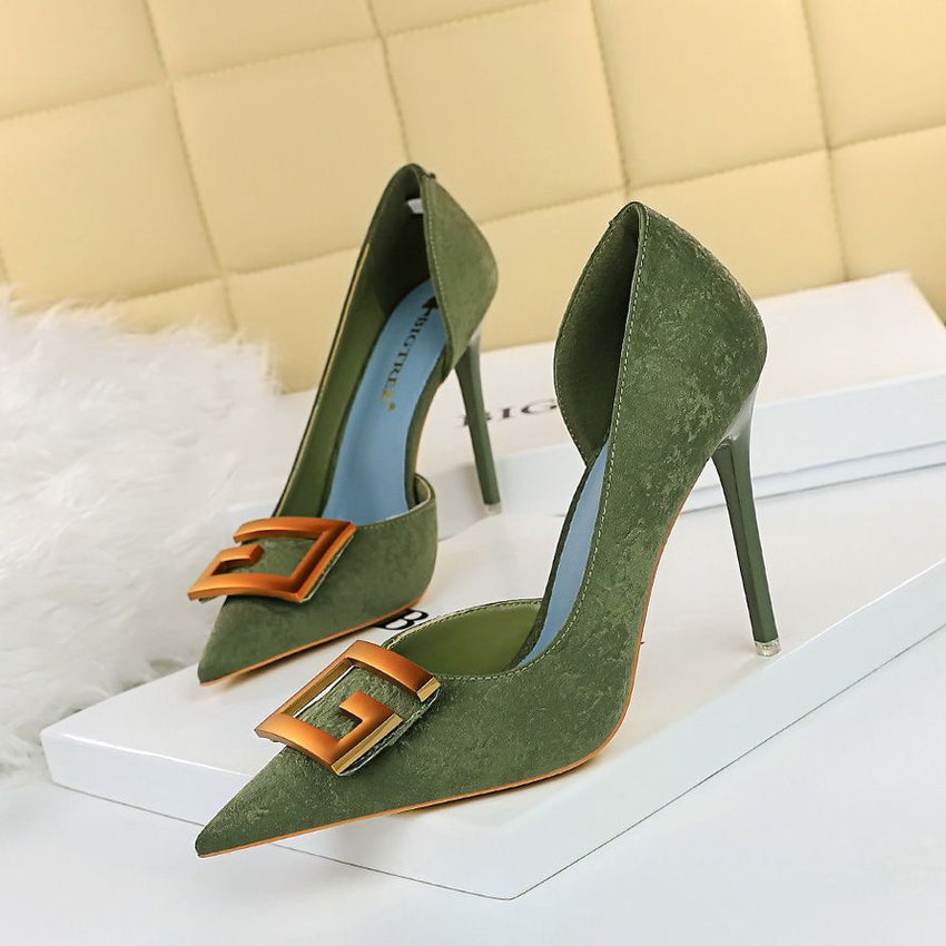 Women's Pumps; Sexy high heels; stiletto pointed hollow square metal buckle high heels; Fashional shoes - 7DAY'S