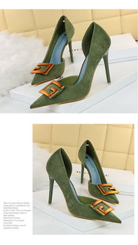 Women's Pumps; Sexy high heels; stiletto pointed hollow square metal buckle high heels; Fashional shoes - 7DAY'S