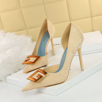 Women's Pumps; Sexy high heels; stiletto pointed hollow square metal buckle high heels; Fashional shoes - 7DAY'S