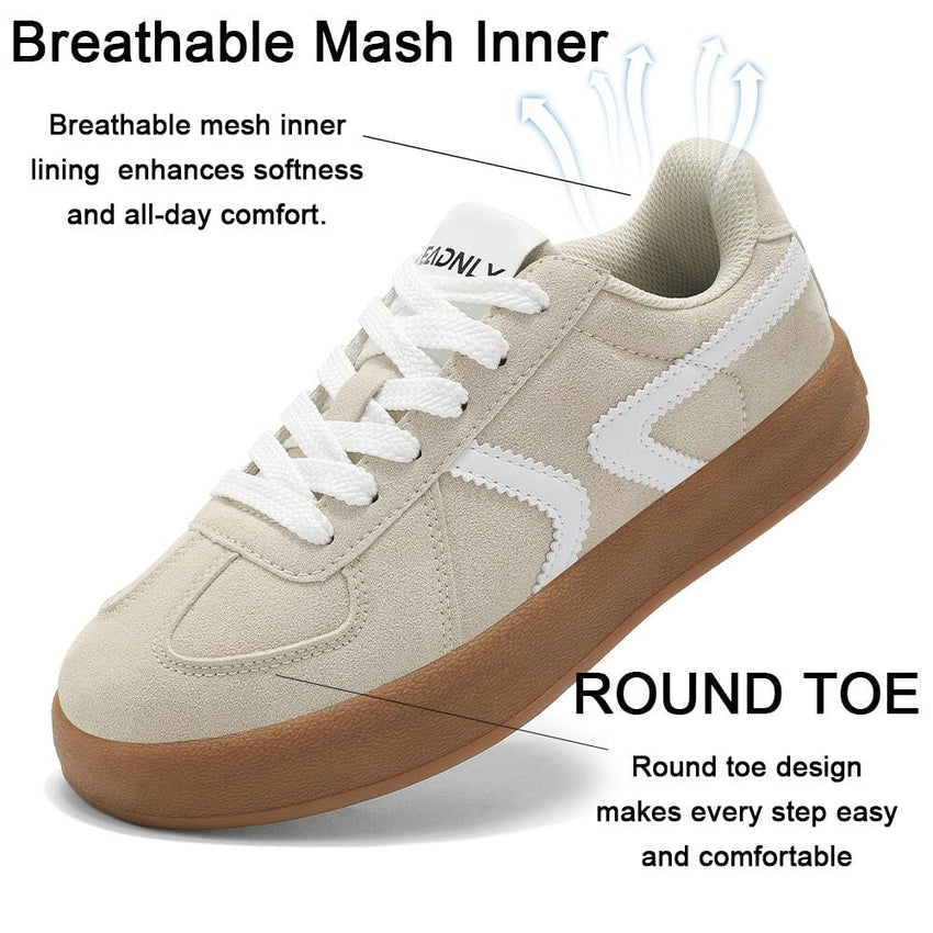 Women's Retro Fashion Sneakers - Gum Sole Suede Casual Walking Footwear Skate Shoes Non Slip Trainers - 7DAY'S