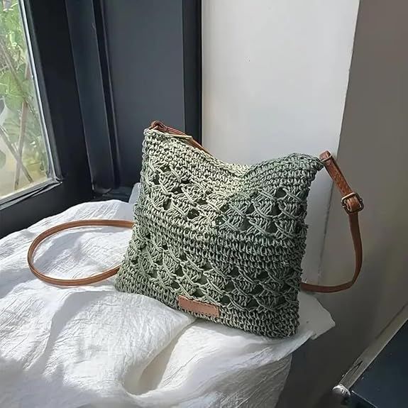 Women's Straw Shoulder Bag Crochet Woven Crossbody Bag Casual Beach Vacation Tote Bags - 7DAY'S
