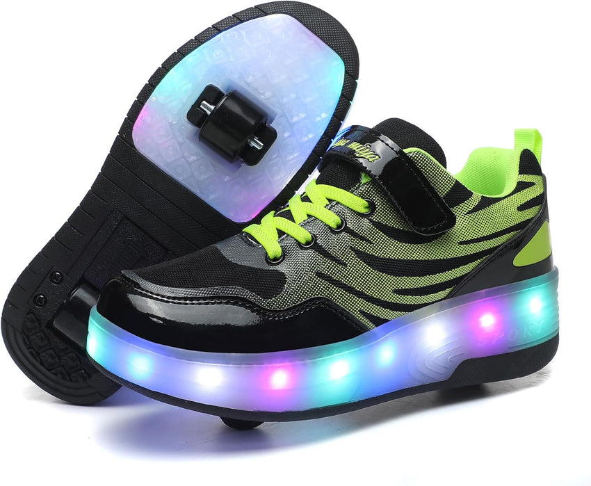 Wooowyet LED Roller Skate Shoes for Kids Boys Girls Light Up Fashion Sneakers Wheels Wheeled USB Rechargeable Hook&Loop - 7DAY'S