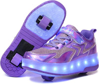 Wooowyet LED Roller Skate Shoes for Kids Boys Girls Light Up Fashion Sneakers Wheels Wheeled USB Rechargeable Hook&Loop - 7DAY'S