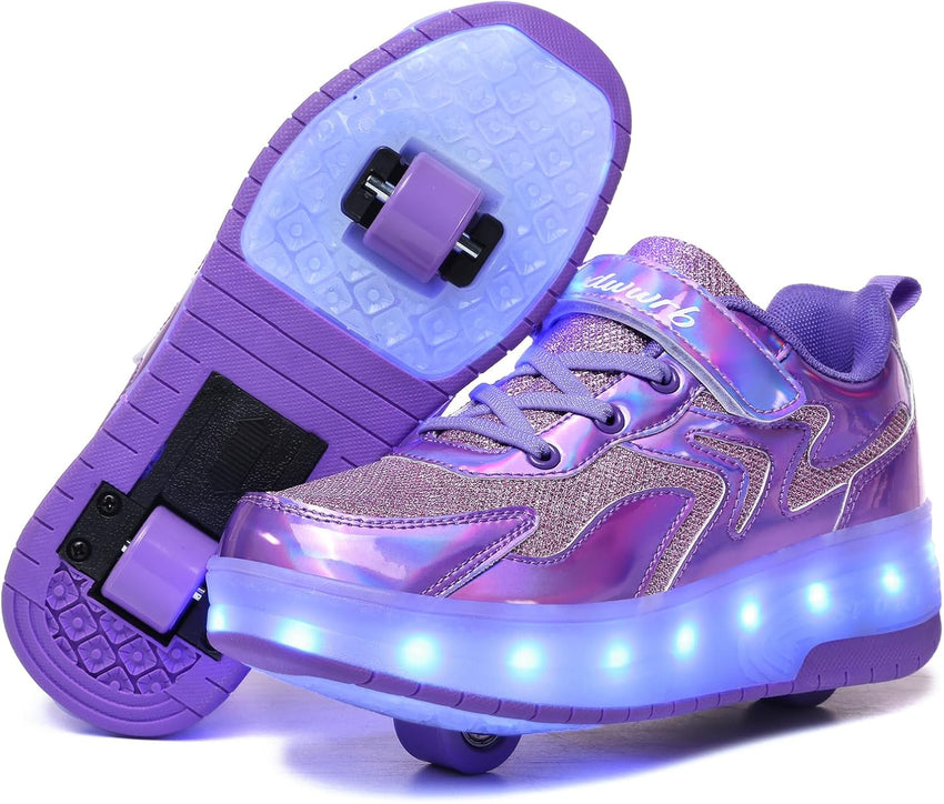 Wooowyet LED Roller Skate Shoes for Kids Boys Girls Light Up Fashion Sneakers Wheels Wheeled USB Rechargeable Hook&Loop - 7DAY'S