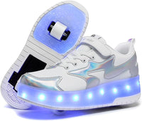 Wooowyet LED Roller Skate Shoes for Kids Boys Girls Light Up Fashion Sneakers Wheels Wheeled USB Rechargeable Hook&Loop - 7DAY'S