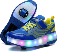 Wooowyet LED Roller Skate Shoes for Kids Boys Girls Light Up Fashion Sneakers Wheels Wheeled USB Rechargeable Hook&Loop - 7DAY'S