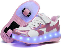 Wooowyet LED Roller Skate Shoes for Kids Boys Girls Light Up Fashion Sneakers Wheels Wheeled USB Rechargeable Hook&Loop - 7DAY'S