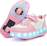 Wooowyet LED Roller Skate Shoes for Kids Boys Girls Light Up Fashion Sneakers Wheels Wheeled USB Rechargeable Hook&Loop - 7DAY'S