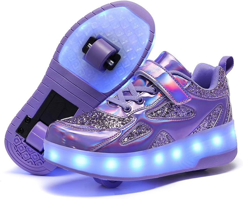 Wooowyet LED Roller Skate Shoes for Kids Boys Girls Light Up Fashion Sneakers Wheels Wheeled USB Rechargeable Hook&Loop - 7DAY'S